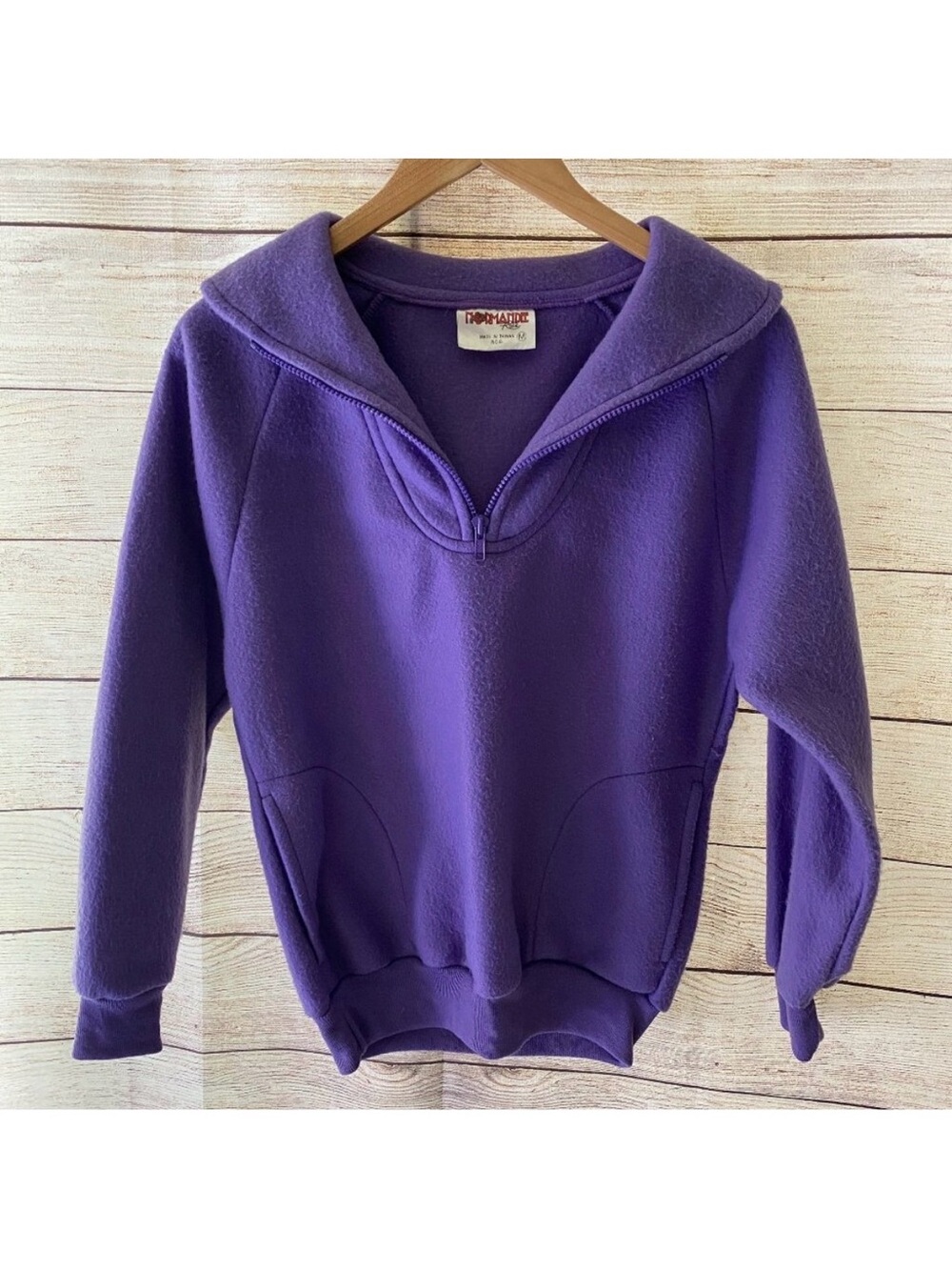 Vintage 80s Purple Teddy Fleece Quarter Zip Pullover M Normandee Rose Gorpcore